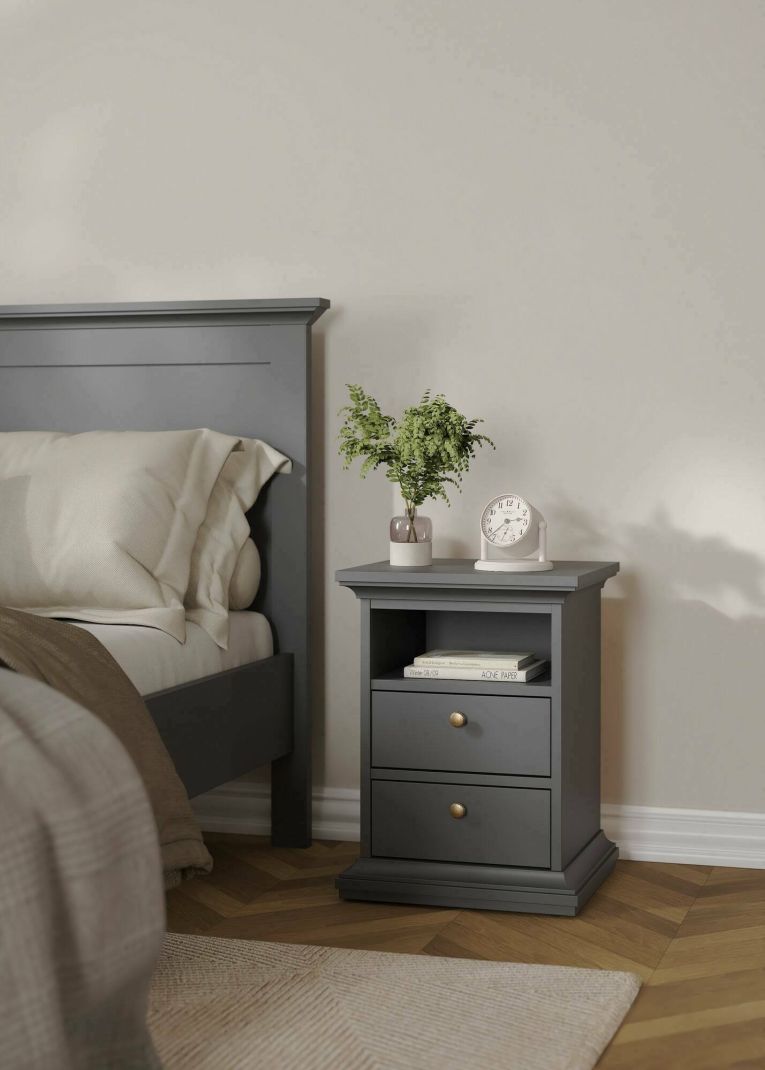 Comodino Arielle, Comò basso, Tavolino da notte, Mensola da letto, 44x40 h59 cm, Grigio