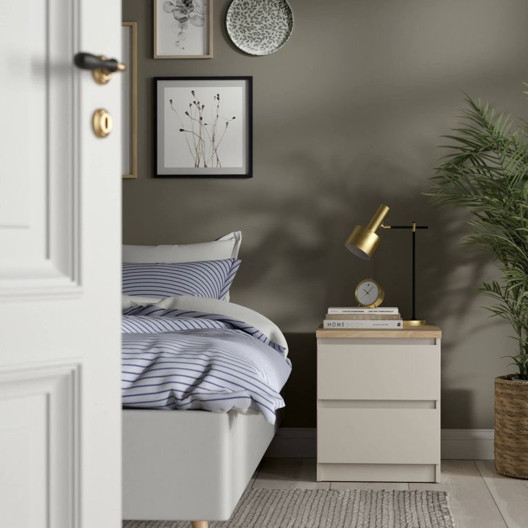 Comodino Beige 2 Cassetti un Ripiano 40x40x50h cm, Apertura Scorrevole - Azar