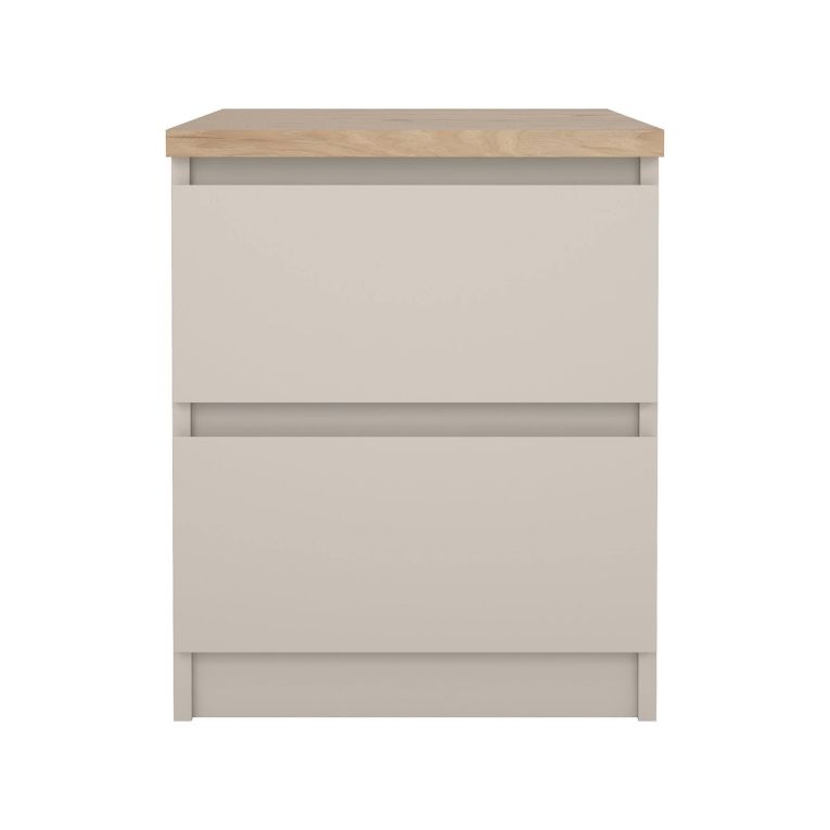 Comodino Beige 2 Cassetti un Ripiano 40x40x50h cm, Apertura Scorrevole - Azar