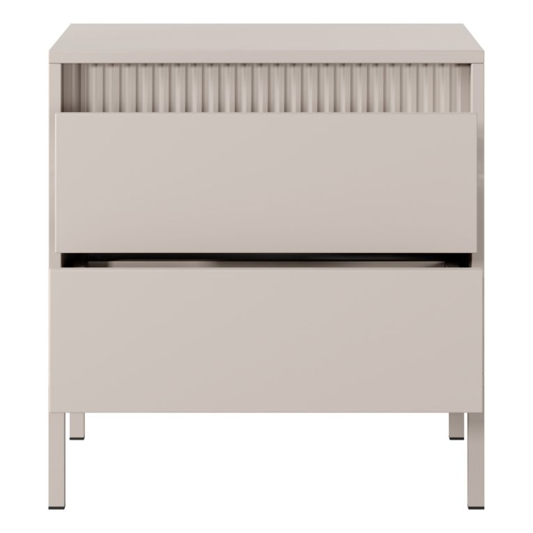 Comodino Beige 2 Cassetti un Ripiano 54x40x56h cm, Apertura Scorrevole - Gasalisa