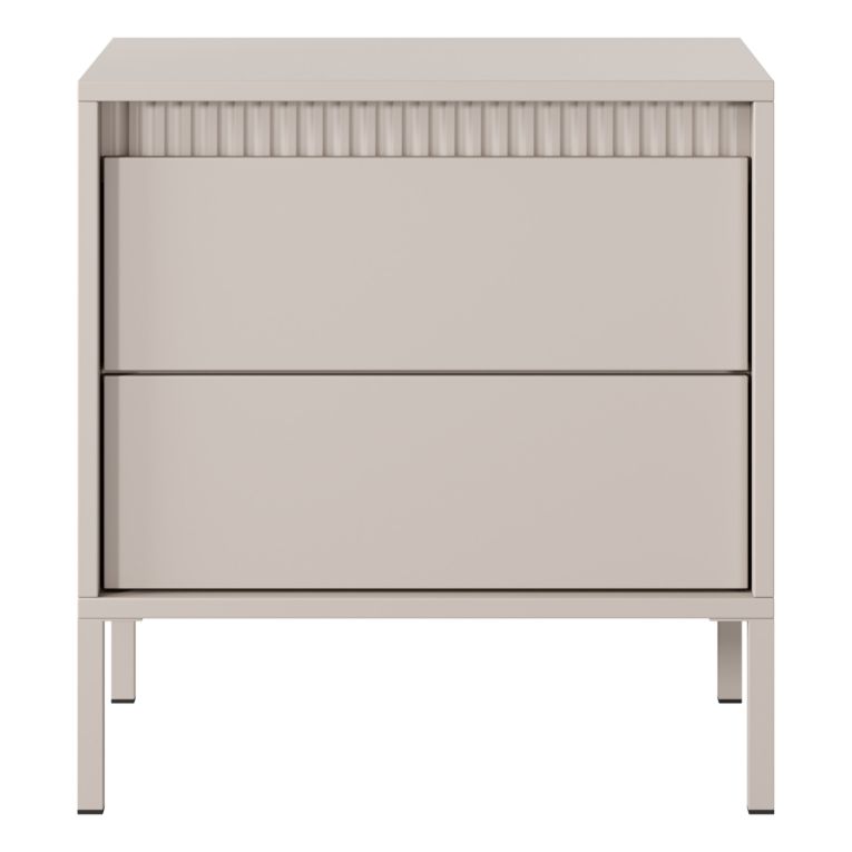 Comodino Beige 2 Cassetti un Ripiano 54x40x56h cm, Apertura Scorrevole - Gasalisa