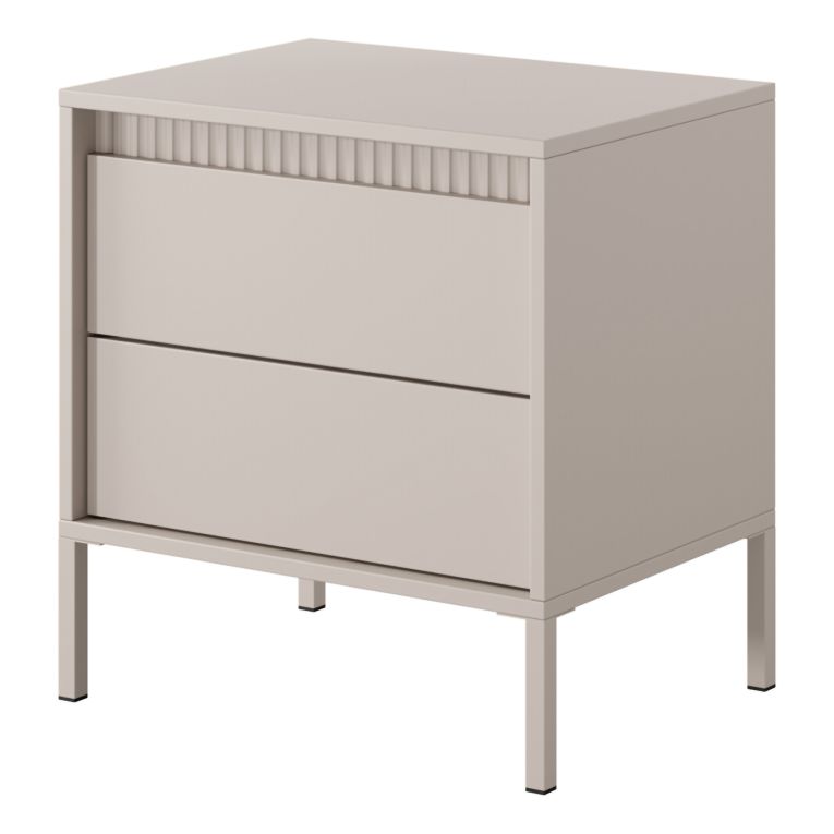 Comodino Beige 2 Cassetti un Ripiano 54x40x56h cm, Apertura Scorrevole - Gasalisa