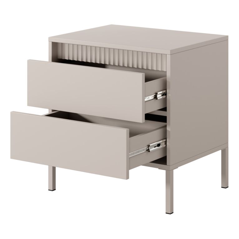 Comodino Beige 2 Cassetti un Ripiano 54x40x56h cm, Apertura Scorrevole - Gasalisa