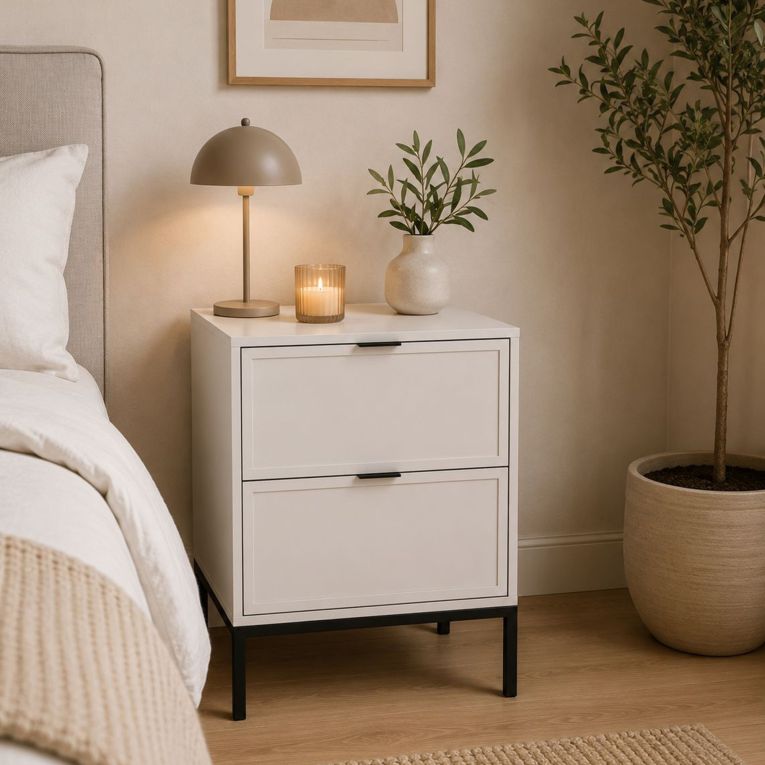 Comodino Beige Cashmere Nero 2 Cassetti Apertura Scorrevole 50x40x69h cm, Chiusura Scorrevole - Leloline