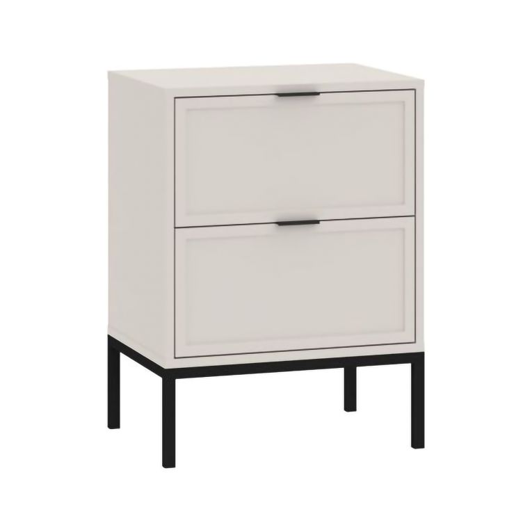 Comodino Beige Cashmere Nero 2 Cassetti Apertura Scorrevole 50x40x69h cm, Chiusura Scorrevole - Leloline