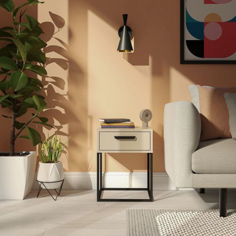 Comodino Beige Cashmere un Cassetto Apertura Scorrevole 40x39x52h cm, Chiusura Scorrevole - Lelimapa