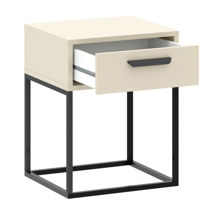Comodino Beige Cashmere un Cassetto Apertura Scorrevole 40x39x52h cm, Chiusura Scorrevole - Lelimapa
