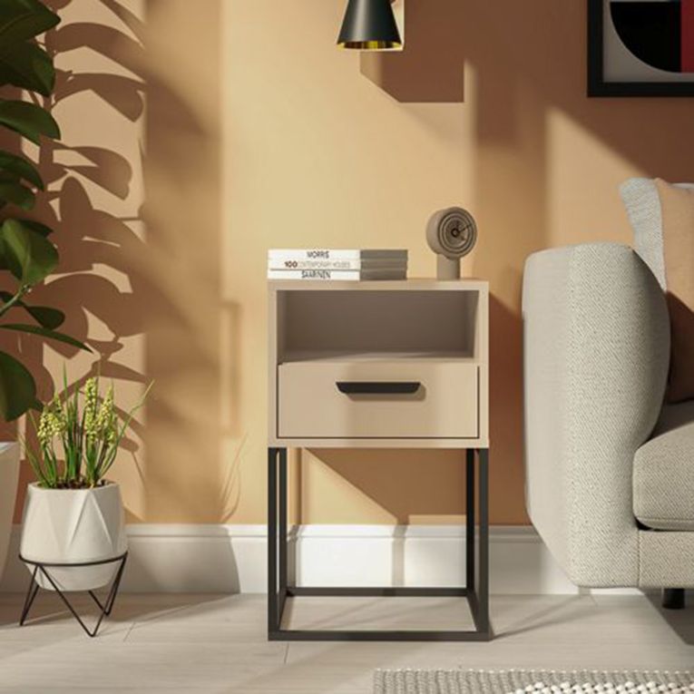 Comodino Beige Cashmere un Cassetto un Ripiano 40x39x65h cm, Apertura Scorrevole - Lehadasa
