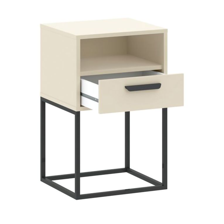 Comodino Beige Cashmere un Cassetto un Ripiano 40x39x65h cm, Apertura Scorrevole - Lehadasa