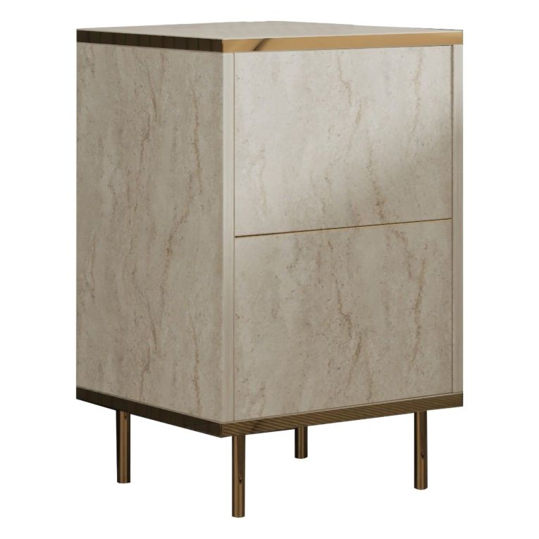 Comodino Beige Marmo oro un Ripiano Apertura Battente 40x35x60h cm, Un'anta - Vestone
