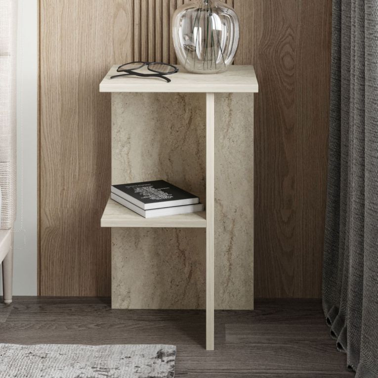 Comodino Beige Marmo un Ripiano Colore Ripiano Beige 36x36x60h cm, Sfumatura Colore Struttura Marmo - Roaschia