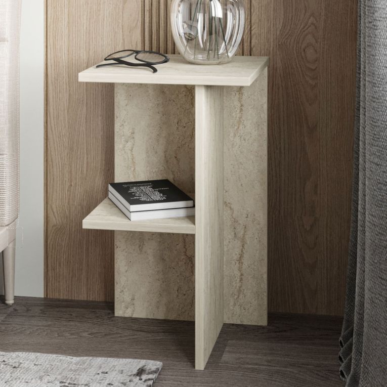 Comodino Beige Marmo un Ripiano Colore Ripiano Beige 36x36x60h cm, Sfumatura Colore Struttura Marmo - Roaschia