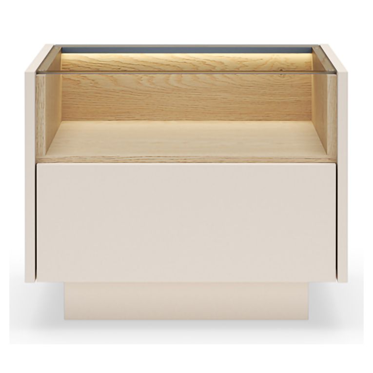 Comodino Beige Marrone Rovere un Cassetto 2 Ripiani 53x40x43h cm, Apertura Push-pull - Veirra