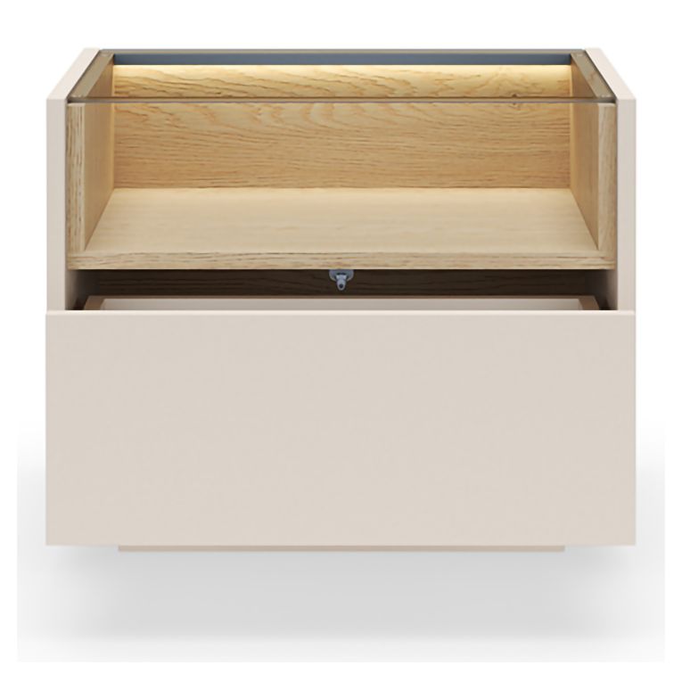 Comodino Beige Marrone Rovere un Cassetto 2 Ripiani 53x40x43h cm, Apertura Push-pull - Veirra