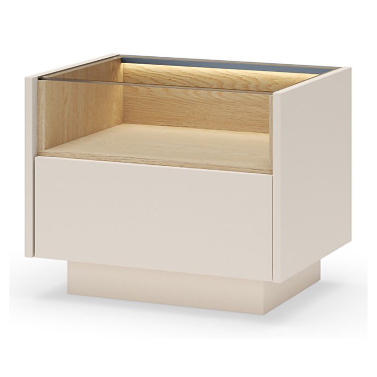 Comodino Beige Marrone Rovere un Cassetto 2 Ripiani 53x40x43h cm, Apertura Push-pull - Veirra