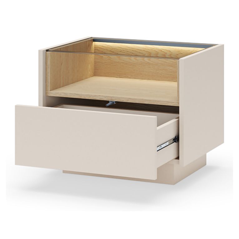 Comodino Beige Marrone Rovere un Cassetto 2 Ripiani 53x40x43h cm, Apertura Push-pull - Veirra