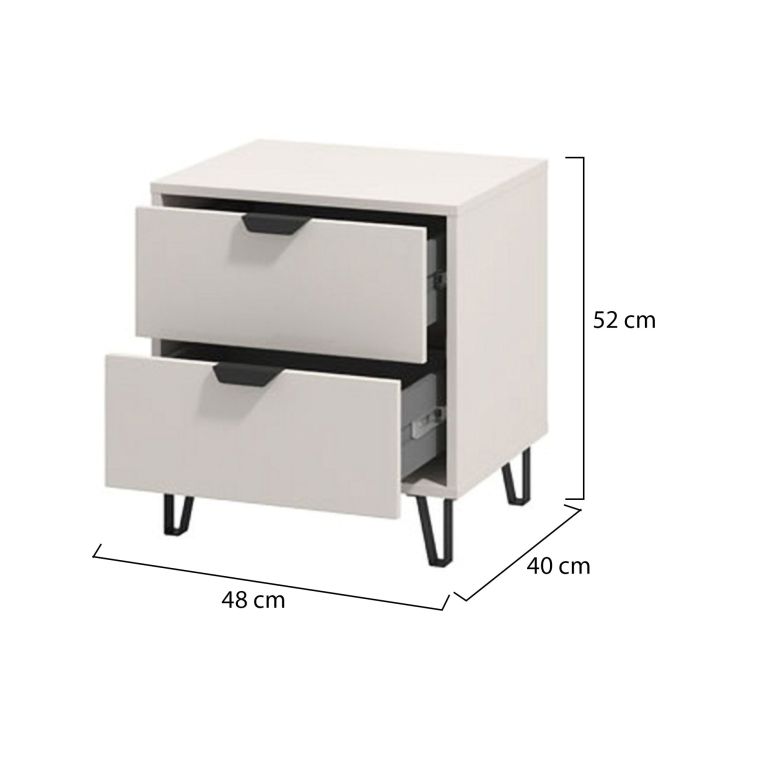 Comodino Beige Nero un Ripiano 2 Cassetti 48x40x52h cm, Apertura Scorrevole - Scarlino
