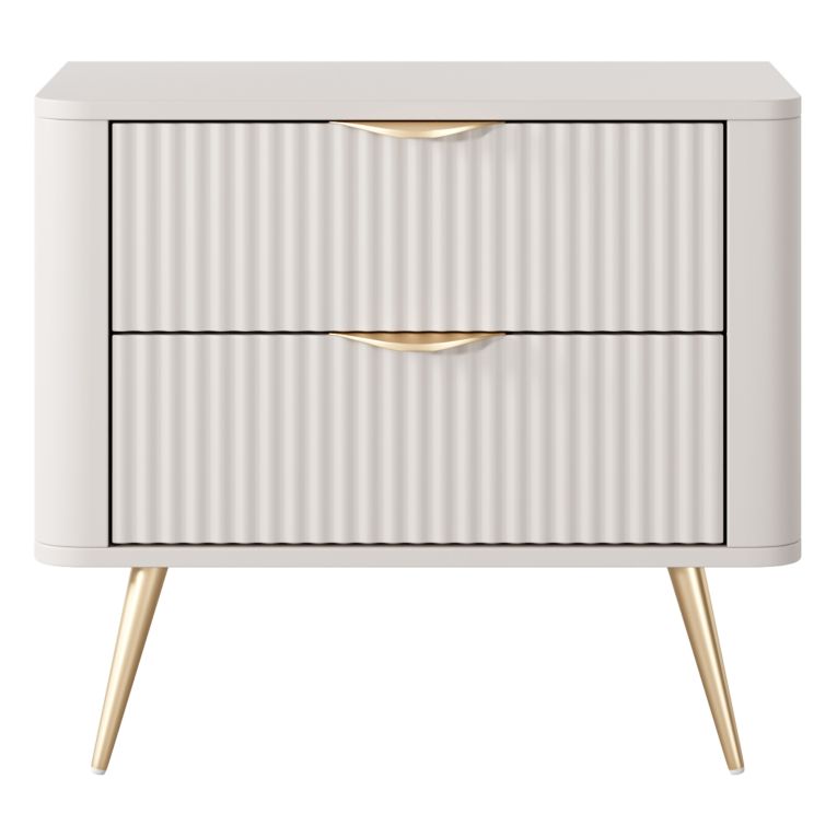 Comodino Beige oro 2 Cassetti un Ripiano 63x38x55h cm, Apertura Scorrevole - Baari