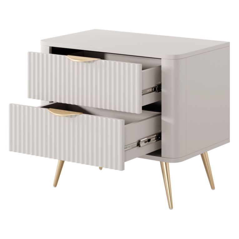 Comodino Beige oro 2 Cassetti un Ripiano 63x38x55h cm, Apertura Scorrevole - Baari