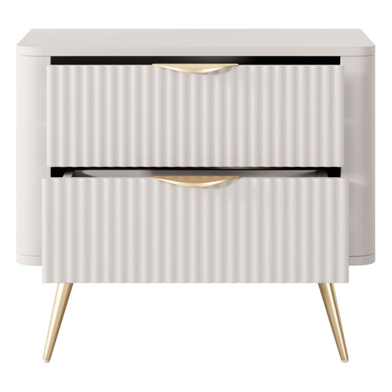 Comodino Beige oro 2 Cassetti un Ripiano 63x38x55h cm, Apertura Scorrevole - Baari