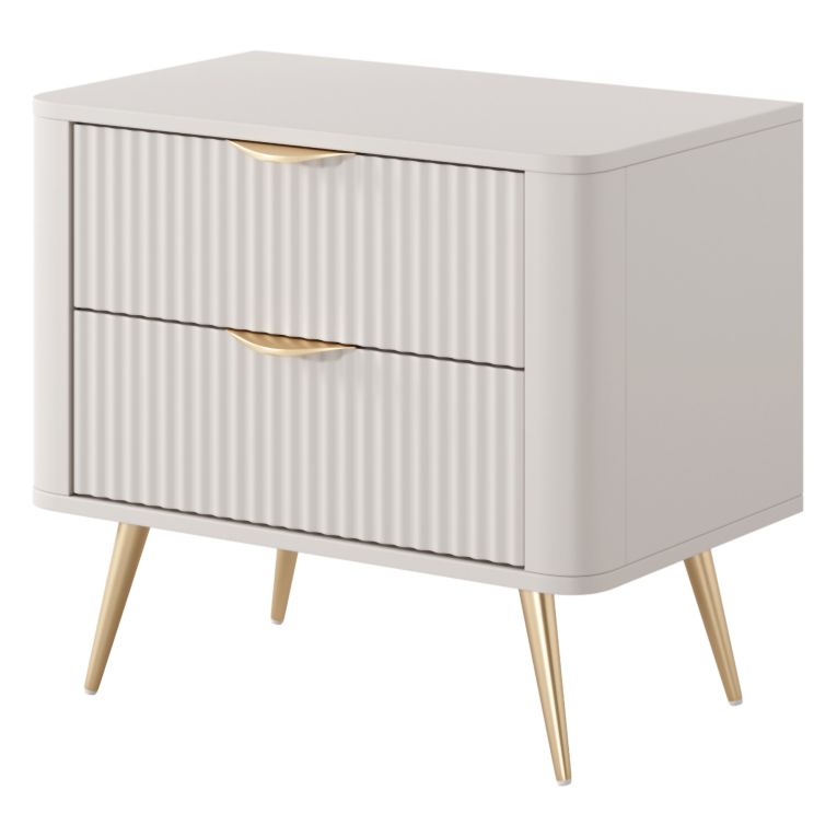 Comodino Beige oro 2 Cassetti un Ripiano 63x38x55h cm, Apertura Scorrevole - Baari