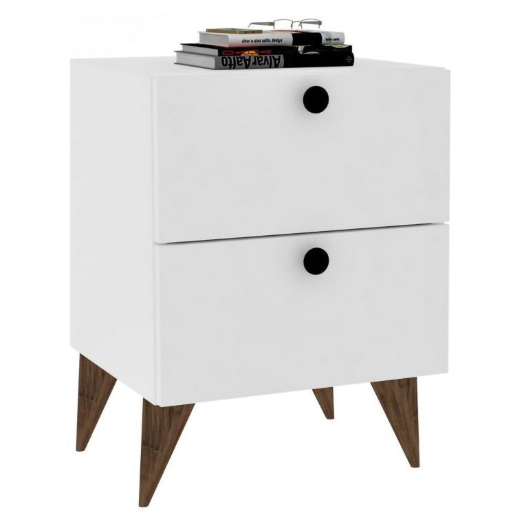 Comodino Bianco 2 Cassetti Apertura Scorrevole 40x42x55h cm, Chiusura Scorreveol - Cerveno