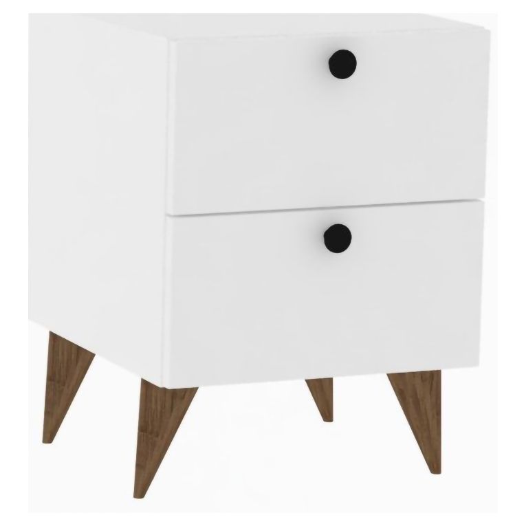 Comodino Bianco 2 Cassetti Apertura Scorrevole 40x42x55h cm, Chiusura Scorreveol - Cerveno