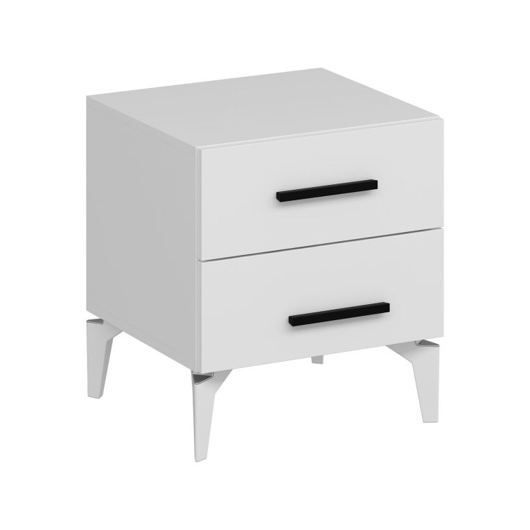 Comodino Bianco 2 Cassetti Apertura Scorrevole 50x47x56h cm, Chiusura Scorrevole - Lernan
