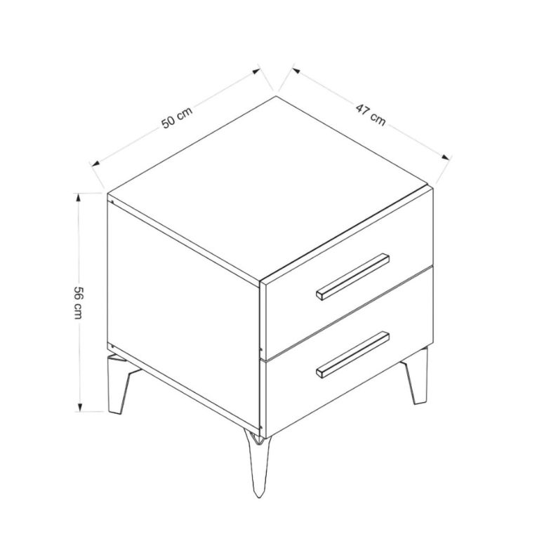 Comodino Bianco 2 Cassetti Apertura Scorrevole 50x47x56h cm, Chiusura Scorrevole - Lernan