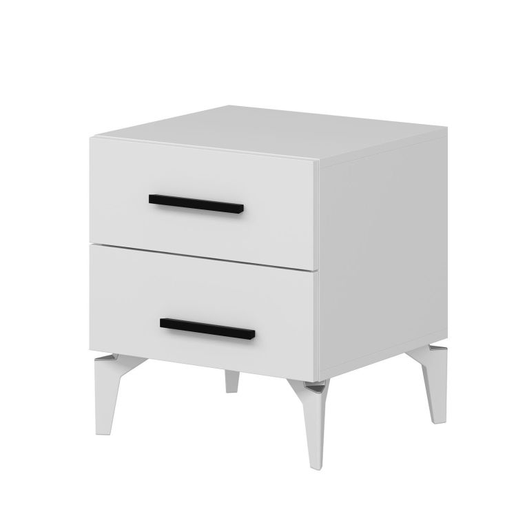 Comodino Bianco 2 Cassetti Apertura Scorrevole 50x47x56h cm, Chiusura Scorrevole - Lernan
