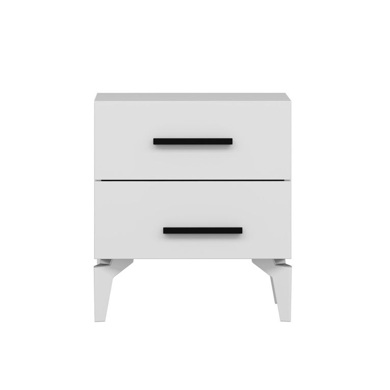Comodino Bianco 2 Cassetti Apertura Scorrevole 50x47x56h cm, Chiusura Scorrevole - Lernan