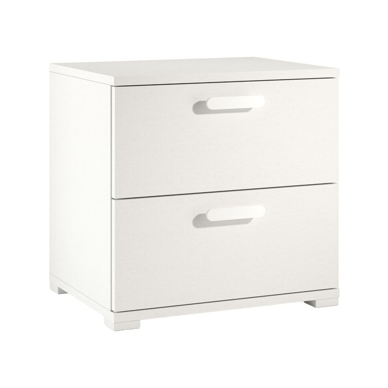 Comodino Bianco 2 Cassetti un Ripiano 50x40x45h cm, Apertura Scorrevole - Petri