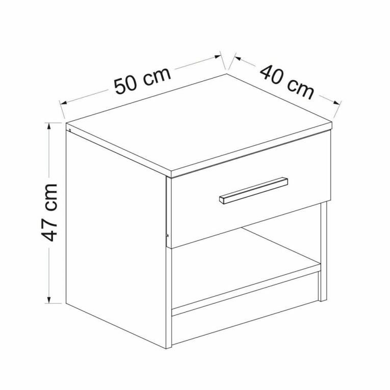Comodino Bianco 2 Ripiani un Cassetto 50x40x47h cm, Apertura Scorrevole - Igme