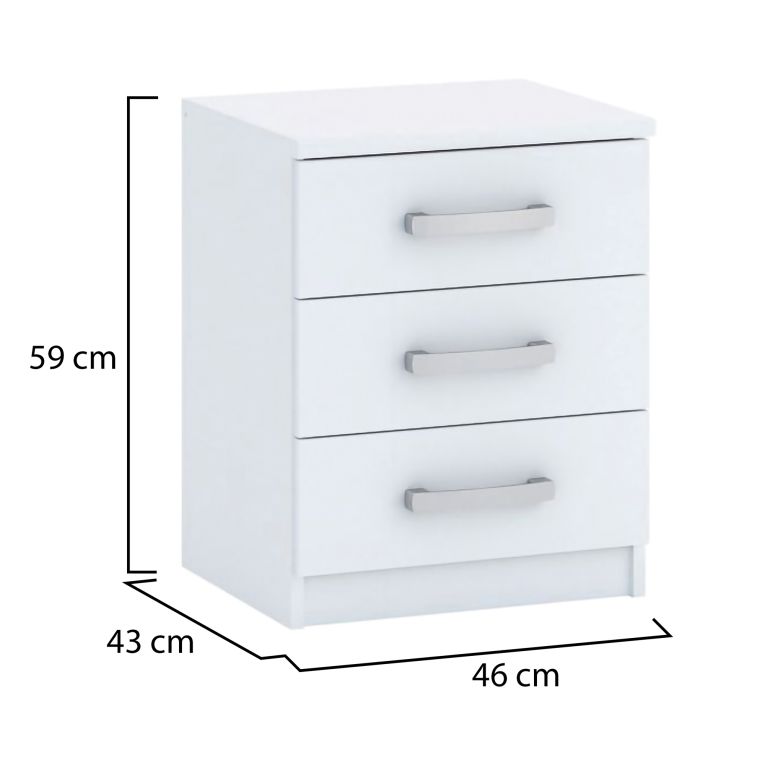 Comodino Bianco 3 Cassetti Apertura Scorrevole 46x43x59h cm, Chiusura Scorrevole - Lebale