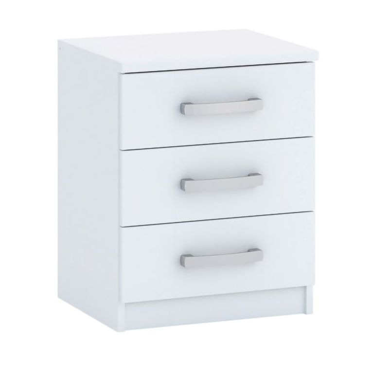 Comodino Bianco 3 Cassetti Apertura Scorrevole 46x43x59h cm, Chiusura Scorrevole - Lebale