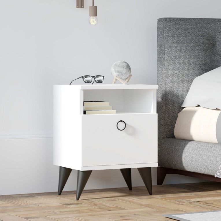 Comodino Bianco Apertura Battente Un'anta 40x40x50h cm, Chiusura Battente - Maenza