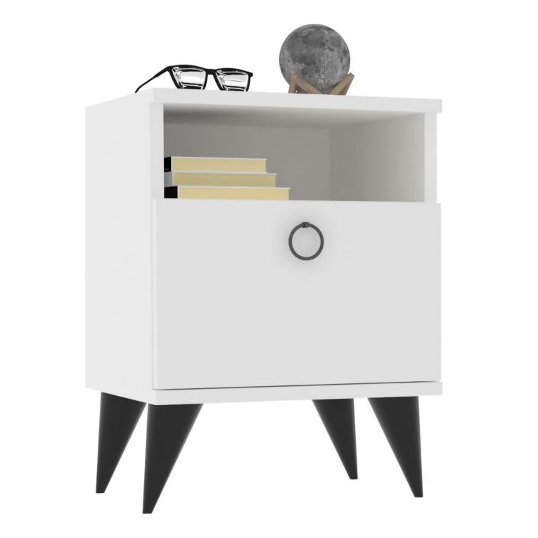 Comodino Bianco Apertura Battente Un'anta 40x40x50h cm, Chiusura Battente - Maenza