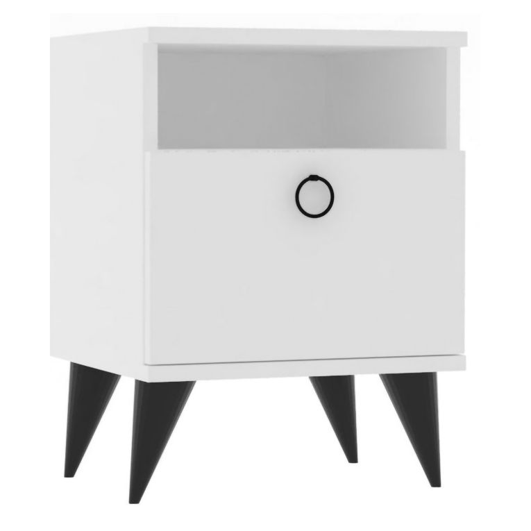 Comodino Bianco Apertura Battente Un'anta 40x40x50h cm, Chiusura Battente - Maenza