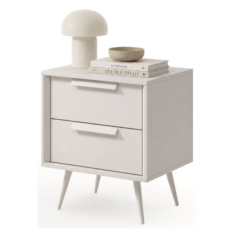 Comodino Bianco Cashmere 2 Cassetti un Ripiano 52x40x57h cm, Apertura Scorrevole - Garo