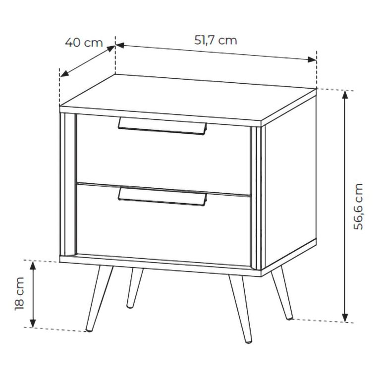 Comodino Bianco Cashmere 2 Cassetti un Ripiano 52x40x57h cm, Apertura Scorrevole - Garo