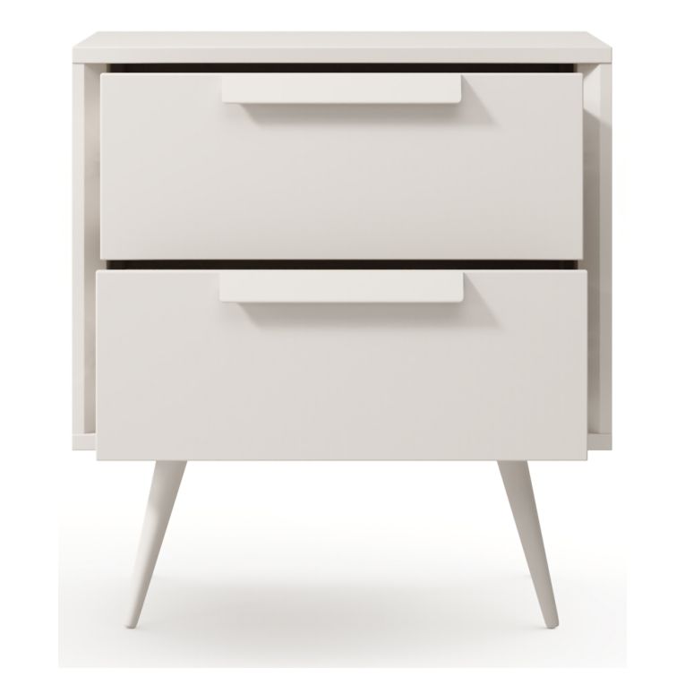 Comodino Bianco Cashmere 2 Cassetti un Ripiano 52x40x57h cm, Apertura Scorrevole - Garo
