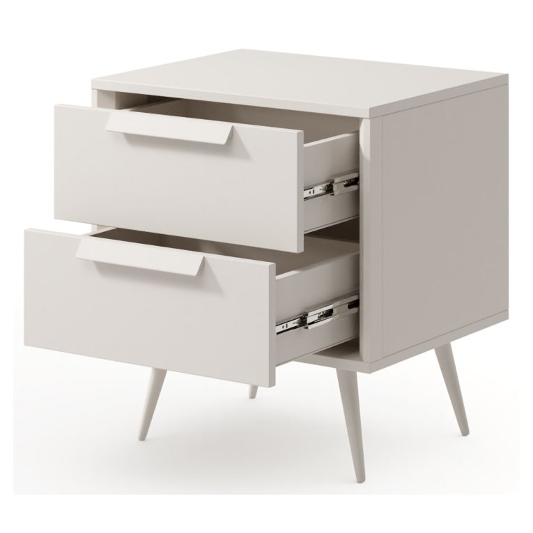 Comodino Bianco Cashmere 2 Cassetti un Ripiano 52x40x57h cm, Apertura Scorrevole - Garo
