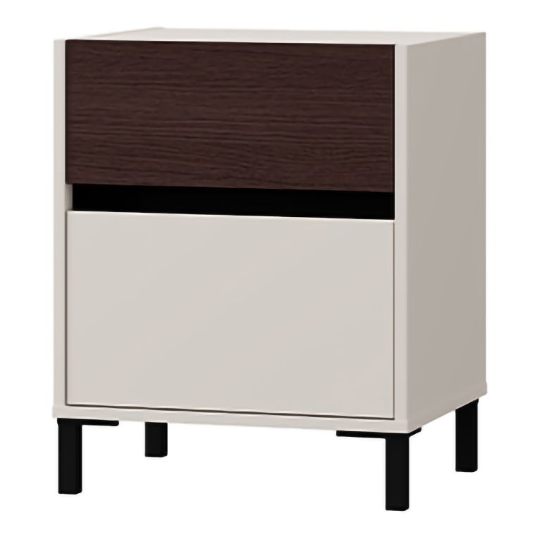 Comodino Bianco Crema Marrone Noce 2 Cassetti un Ripiano 48x40x60h cm, Apertura Scorrevole - Gili