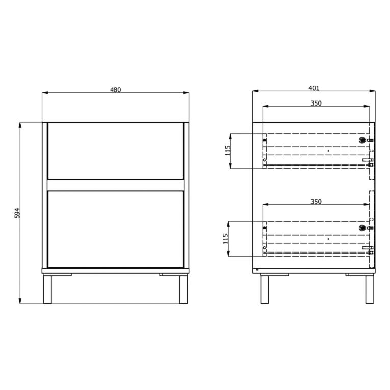 Comodino Bianco Crema Marrone Noce 2 Cassetti un Ripiano 48x40x60h cm, Apertura Scorrevole - Gili