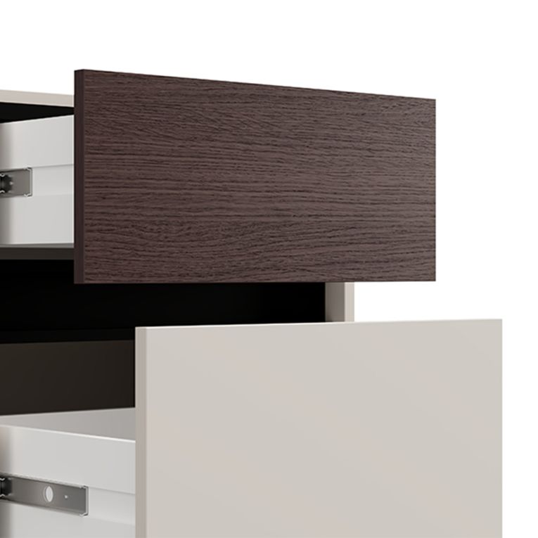 Comodino Bianco Crema Marrone Noce 2 Cassetti un Ripiano 48x40x60h cm, Apertura Scorrevole - Gili