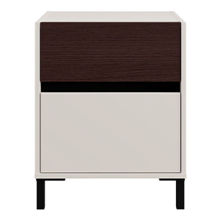Comodino Bianco Crema Marrone Noce 2 Cassetti un Ripiano 48x40x60h cm, Apertura Scorrevole - Gili