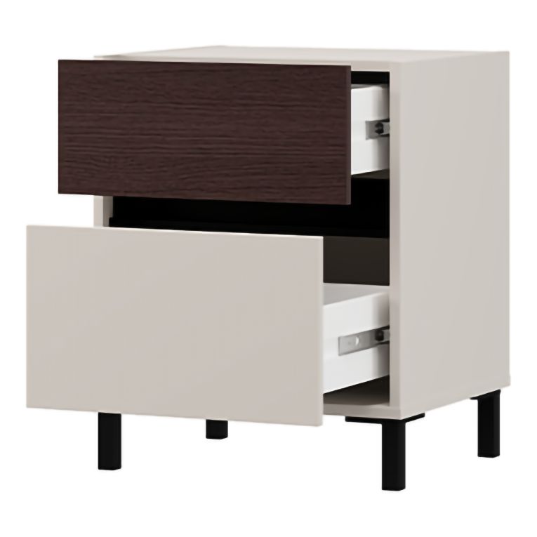 Comodino Bianco Crema Marrone Noce 2 Cassetti un Ripiano 48x40x60h cm, Apertura Scorrevole - Gili