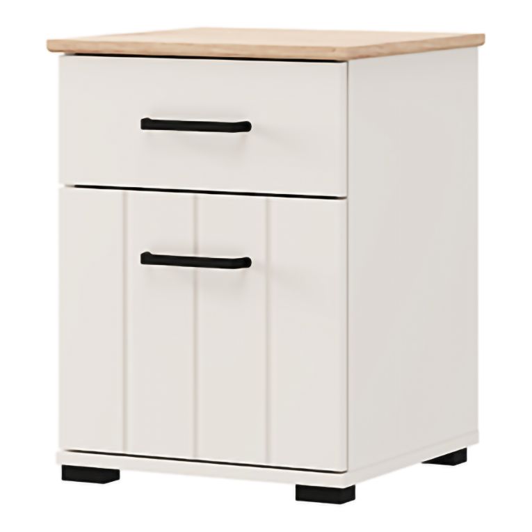 Comodino Bianco Crema Marrone Rovere un Cassetto un Ripiano 41x40x54h cm, Apertura Battente, Scorrevole - Punak