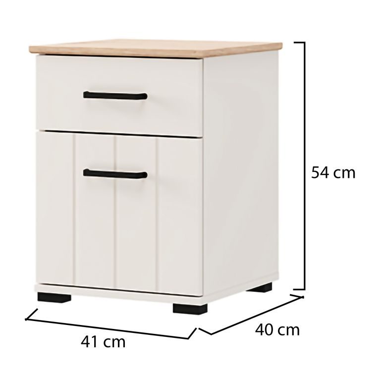 Comodino Bianco Crema Marrone Rovere un Cassetto un Ripiano 41x40x54h cm, Apertura Battente, Scorrevole - Punak