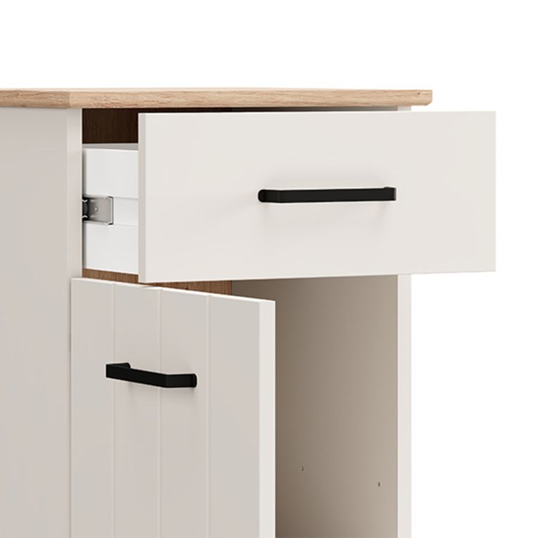 Comodino Bianco Crema Marrone Rovere un Cassetto un Ripiano 41x40x54h cm, Apertura Battente, Scorrevole - Punak